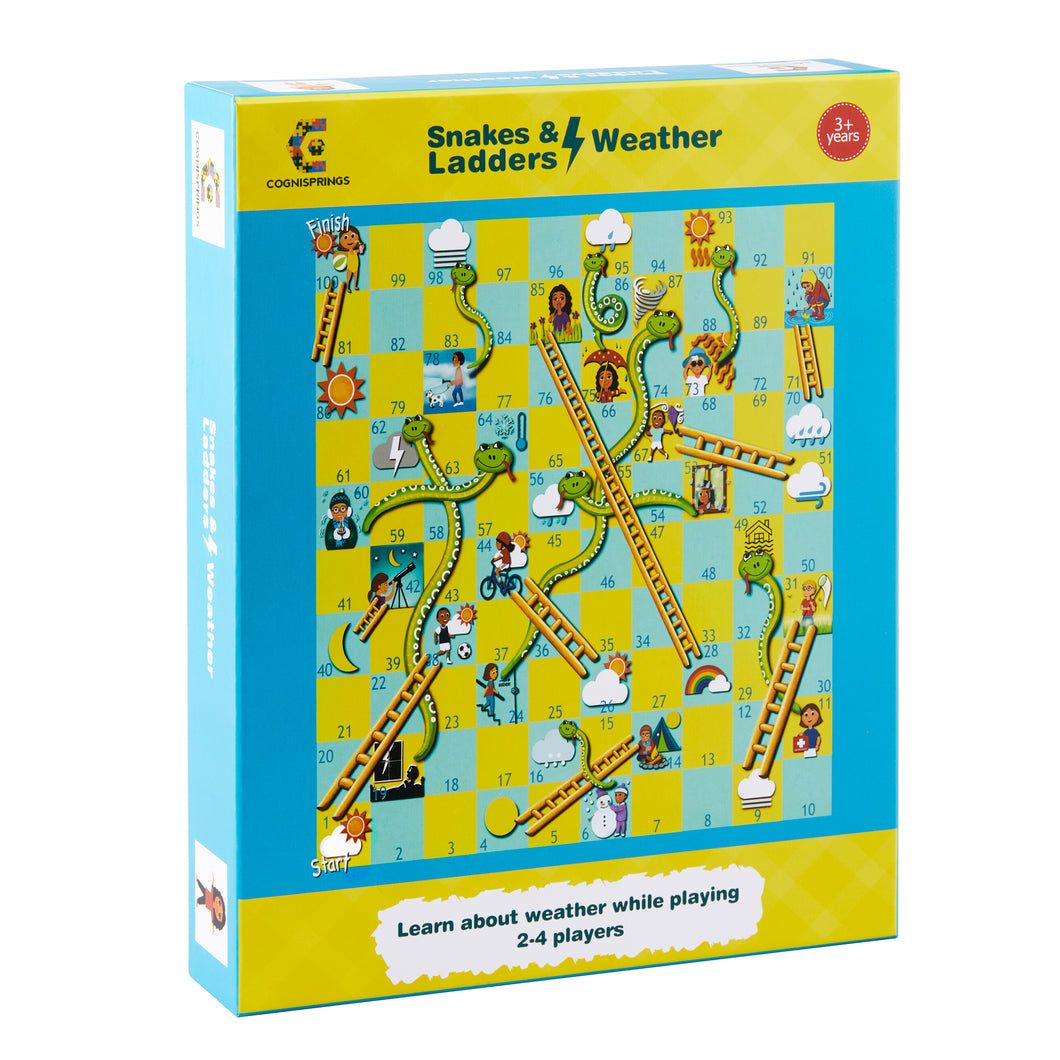 Snakes And Ladders Weather Board Game - For Children And Familes - Explore Weather - 2-4 Players - Kids Ages 3+